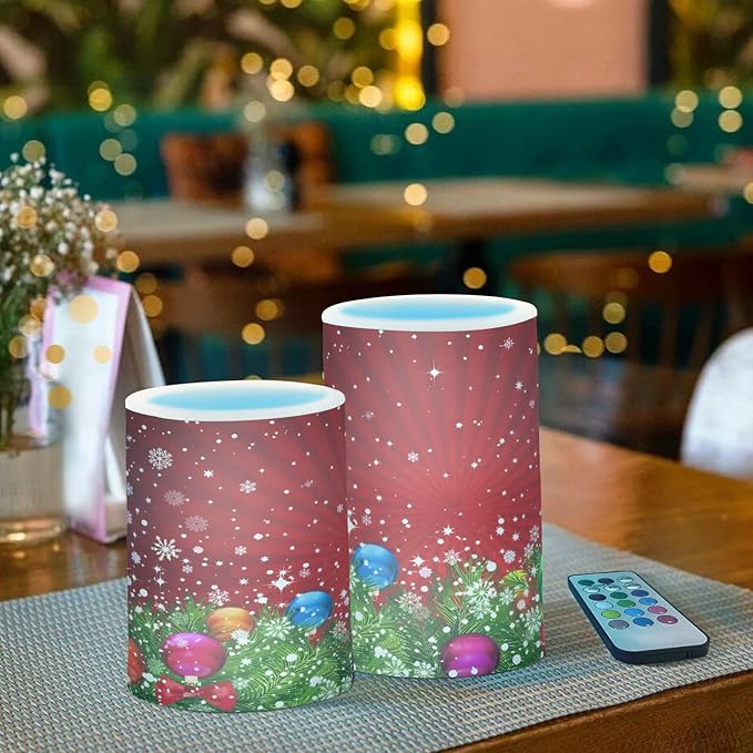 ALAZA Christmas Tree Decoration and Snowflakes Red Flickering Flameless Candles Battery Operated with Remote Timer,Tea Light Candles LED Pillar Votive Candles Set of 2 for Outdoor Indoor Decorations