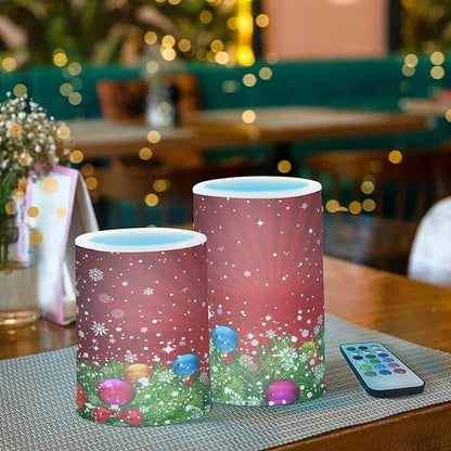 ALAZA Christmas Tree Decoration and Snowflakes Red Flickering Flameless Candles Battery Operated with Remote Timer,Tea Light Candles LED Pillar Votive Candles Set of 2 for Outdoor Indoor Decorations