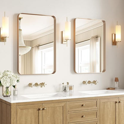 USHOWER Gold Bathroom Mirrors 24"x36" 2 Pack, Brushed Gold Rectangle Mirrors for Over Sink, Aluminum Frame, Anti-Rust, Tempered Glass, Horizontal or Vertical Mounted, Champagne Gold (Neutral Gold)