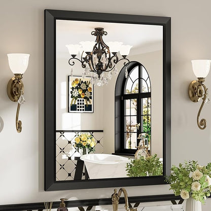 28x36 Inch Black Bathroom Mirror for Wall, Beveled Framed Rectangle Bathroom Vanity Mirrors for Over Sink, Bedroom, Living Room, Entryway, Anti-Rust, HD Tempered Glass, Horizontally/Vertically