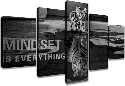 5 Panels Mindset is Everything Motivational Canvas Wall Art Inspirational Entrepreneur Quotes Poster Print Artwork Painting Picture for Framed Home Decoration Living Room office bedroom 50''W x 24''H
