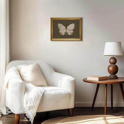 YD&YZY Gold Framed Vintage Wall Art Canvas Classical Butterfly Dark Gray Farmhouse Wall Decor Retro Moody Aesthetic Art Painting Picture Print Artwork Decor for Bedroom Bathroom 12x16 inch Framed