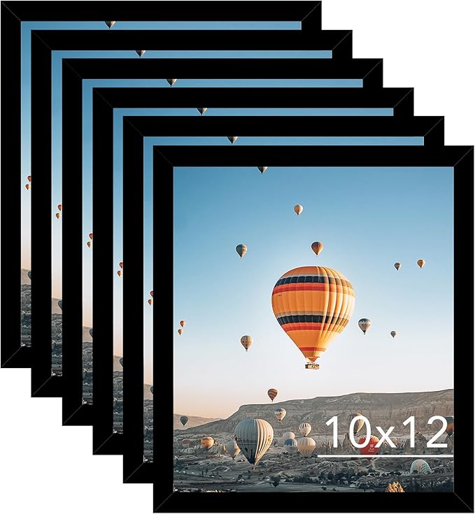 JCJMY 10x12 Black Picture Frame Set of 6, Horizontal and Vertical Formats for Wall Hanging, 10 x 12 Wall Gallery Poster Photo Frames with Shatter Resistant Plexiglass, 6 Pack, Black