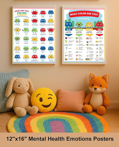 ajdvart Feelings Chart for Kids & Teens - How Are You Feeling Today 2 Posters Set Mental Health Emotions Posters for Therapy, Calm Down Corner, Classroom - Unframed Canvas 12"x16"