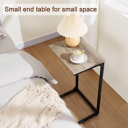 AMHANCIBLE C Shaped End Tables, Couch Side Tables that Slide Under, TV Trays for Living Room, Bedroom, Small Space, Sofa, Grey HET02BGY-1