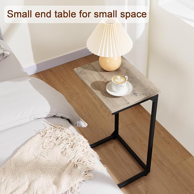 AMHANCIBLE C Shaped End Tables Set of 2, Couch Side Tables that Slide Under Sofa, TV Trays for Living Room, Bedroom, Small Space, Grey, HET02BGY