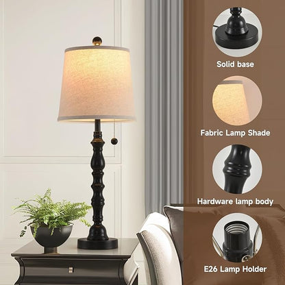 Lamps Set of 2 Modern Farmhouse Table Lamp Bedside Reading Lamps Living Room End Tables Set Lamps for Night Stands Bedroom Night Lamp,High 26.25 Inch,Black,With Fabric Lamp Shade,Bulb Not Included