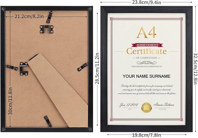 Giftgarden A4 Picture Frame Black Set of 12, Multi 8.3x11.7 Inches Photo Frames Bulk for Wall or Tabletop Display