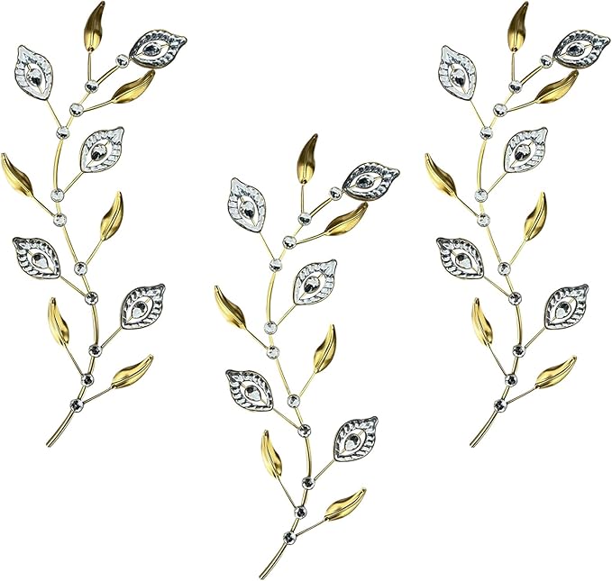 Cityelf 3 Set Crystal Leaf Wall Art Sculpture Iron Tree Leaves Branch Hanging Wall Décor Jeweled Bling Home Deor Acrylic Diamond Accent …