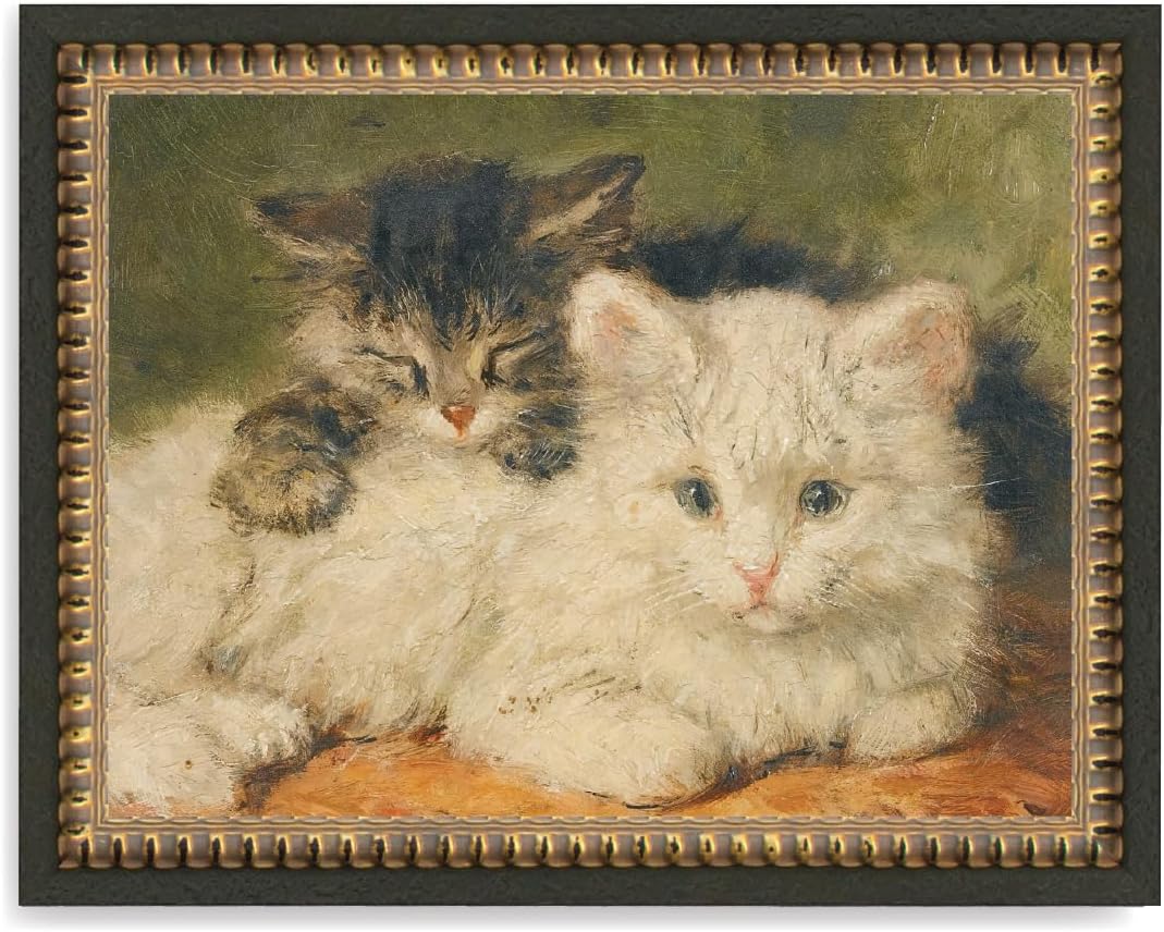 Petal Lane Wall Decor - 10x8 Framed Antique Decor - Make Your Own Gallery Wall Frame Set - Dark Academia Wall Decor - Canvas Wall Art with Vintage Frame (Two Resting Kittens)