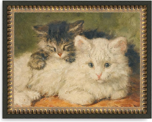 Petal Lane Wall Decor - 10x8 Framed Antique Decor - Make Your Own Gallery Wall Frame Set - Dark Academia Wall Decor - Canvas Wall Art with Vintage Frame (Two Resting Kittens)