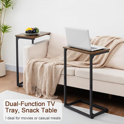 AMHANCIBLE C Shaped End Tables Set of 2, Couch Side Tables that Slide Under Sofa, TV Trays for Living Room, Bedroom, Small Space, Rustic Brown, HET02BBR