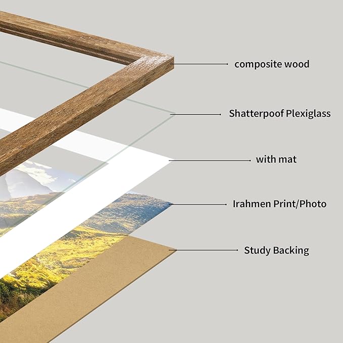 iRahmen 12x18 Picture Frame Set of 2 with Plexiglass, Rustic Brown Wood Poster Frame 12 x 18 for Photo Gallery Wall Mounting Horizontal and Vertical