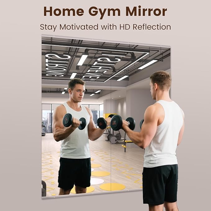 LOAAO Home Gym Mirror, 63"x28"-2 PCS Gym Mirrors for Wall, Frameless, Tempered Glass, Large Workout Mirrors for Home Gym, Dance Studio, Yoga Room, Garage Gym