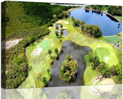 Golf Course Canvas Wall Art for Living Room Bedroom Bathroom Home Decorations Golf Course and Lake Picture Poster Prints Artwork Framed Ready to Hang(18''H x 24''W)