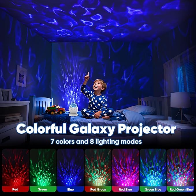 Galaxy Light Projector, 2-in-1 Night Light Projector, Timer & Remote Control, Galaxy Projector for Bedroom & Gift for Kids, Birthday, Christmas, White