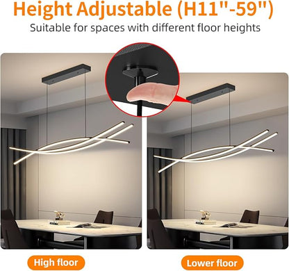Modern Ceiling Chandelier Light, 39IN Pendant Light Fixtures with Remote Control 3000k-6500K Adjustable Color Temperature, Aluminum Island Lighting Lamp for Dining Room, Living Room, Island