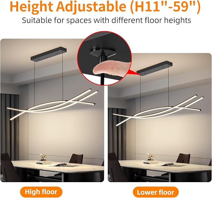 Modern Ceiling Chandelier Light, 47IN Pendant Light Fixtures with Remote Control 3000k-6500K Adjustable Color Temperature, Aluminum Island Lighting Lamp for Dining Room, Living Room, Island
