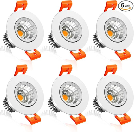 inShareplus 2 Inch LED Downlight, 3W Recessed Lighting COB Dimmable, 3000K Warm White, CRI80, Ceiling Lights with LED Driver, 6 Pack