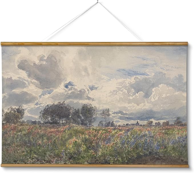 ARPEOTCY Extra Large Vintage Framed Wall Art, 36x54 Inch Farmhouse Retro Watercolor Sky Field Landscape Hanging Wall Art, Large Rustic Canvas Home Decor Aesthetic for Living Room Bedroom Office