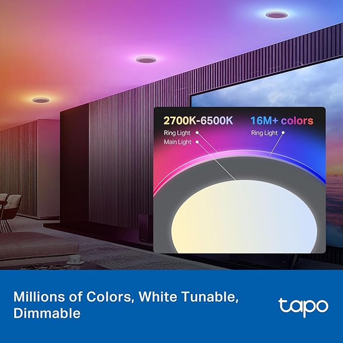 Tapo Smart 6-Inch Recessed Downlight Kit (4-Pack) - 1100 lm, 16M Colors, Tunable White 2700K-6500K, Ultra-Dim 1%, Matter-Compatible, Wi-Fi & Bluetooth Mesh - L730-6 KIT