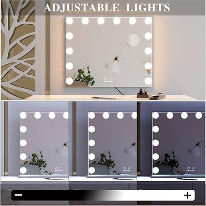 ANYHI Vanity Mirror with Lights, Large Hollywood Lighted Mirror with 14 Big LED Bulbs, Mirror with Lights for Makeup Desk, Smart Touch Control, Tabletop or Wall-Mounted, 24.4" x 19.7" (White)