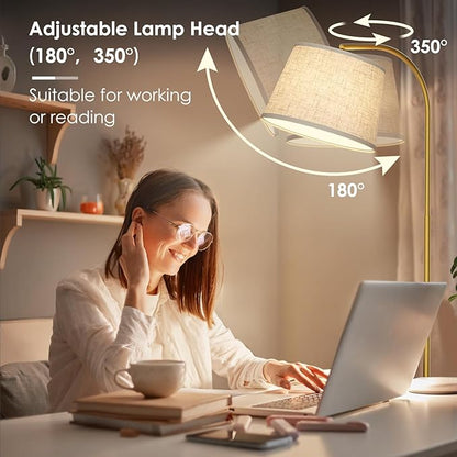 Karjoefar Arc Floor Lamp,64" Standing Lamp with Stepless Dimmable & 3 Colors Temperature,Adjustable Linen Shade and Remote, Glod Arc Floor Lamps for Living Room(with 9W Bulb)