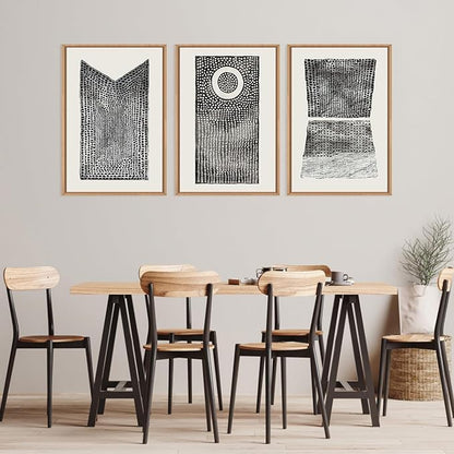 Abstract Dot Pattern Framed Canvas Wall Art Set,Minimalist Black and White Wall Decor,Neutral Geometric Print,Modern Circle Boho Mid Century Artwork for Living Room,Bedroom-24 x36 x3