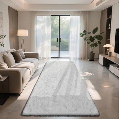 Soft Runner Rugs for Bedroom, White 3x7 Area Rugs Fluffy Rug Shag Area Rug Carpet, Bedside Rug for Living Room Bedroom Kids Room Home Decor