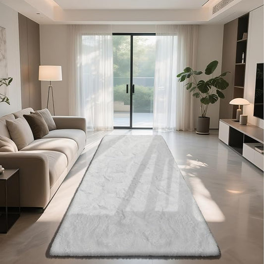 Soft Runner Rugs for Bedroom, White 3x7 Area Rugs Fluffy Rug Shag Area Rug Carpet, Bedside Rug for Living Room Bedroom Kids Room Home Decor