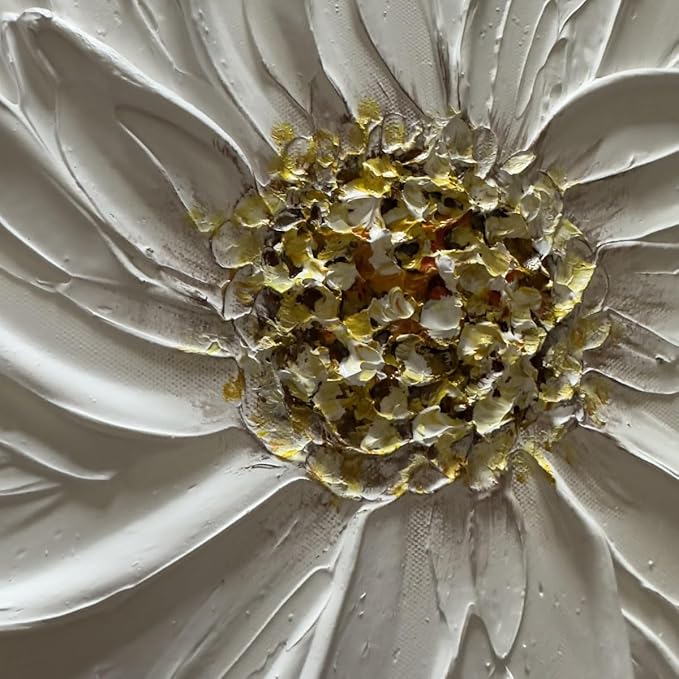 Slyart Hand Paintings 3D Floral Canvas Wall Art 24x24 Inches Abstract White Flower Paintings Modern Contemporary Texture Wall Art White Artwork for Home Decorations