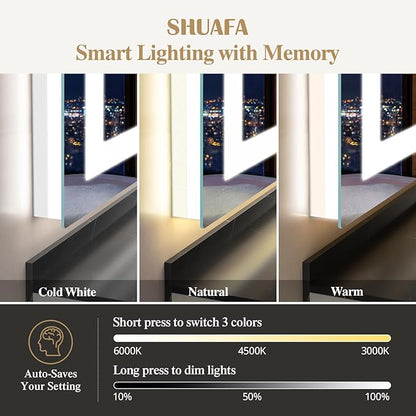 55X36 Inch LED Bathroom Mirror with Lights, Frontlit+ Backlit Bathroom Vanity Mirror for Wall, Ultra-Clear Tempered Glass, Shatter-Proof, Anti-Fog and Memory Function, ETL Listed