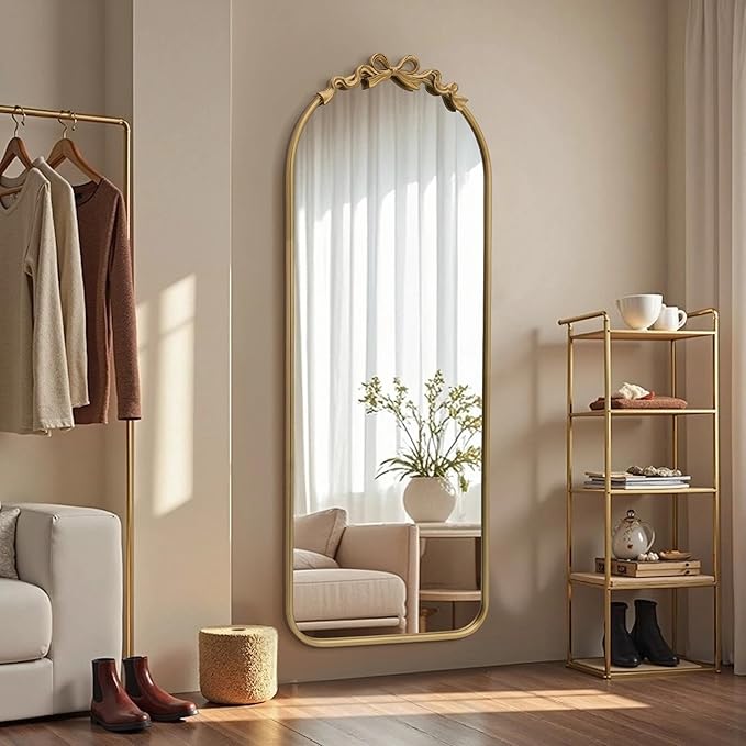 Besdomus Arched Mirror Full Length: 21"x56" French Bow Gold Floor Dressing Mirror - Antique Baroque Traditional Ornate Standing for Entryway/Cloakroom/Bedroom - Home Decor for Fashion-Conscious