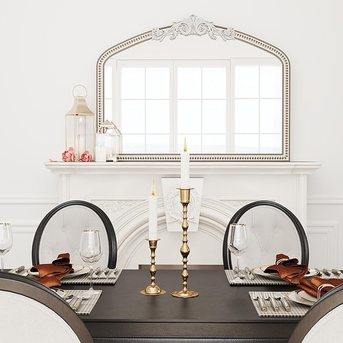 HOITUZYUS Large Baroque Arched Wall Mirror: 32x42 Inchces Wooden Mirror - Ornate Vintage Decorative Mirrors for Living Room, Entryway, Bedroom, Fireplacce