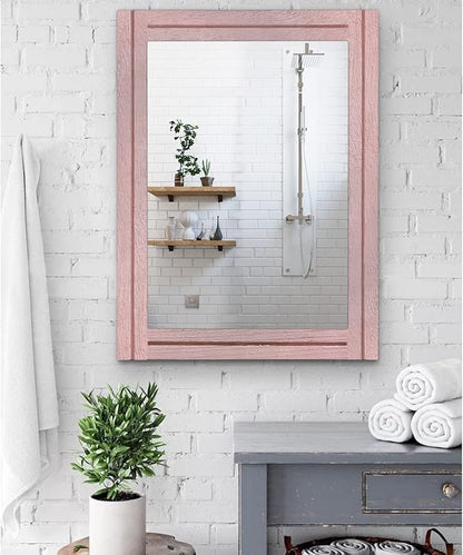AAZZKANG Rectangle Mirror with Wood Framed Modern Farmhouse Hanging Wall Mirrors Decor for Bedroom Bathroom Living Room Home Entryway Large 26"x18"