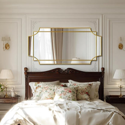 Full Length 24x47 Beveled Gold Mirror for Wall, Gold Traditional Art Decorative Mirror Home Decor for Bathroom Living Room Bedroom Kitchen Entrance