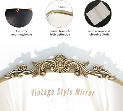 PERFNIQUE Vintage Mirror, 36" X 30" Arched Antique Baroque Mirror, Gold Traditional Wall Decor, Ornate Decor Anthro Look Alike Decor for Bathroom Living Room Fireplace Entryway Hallway