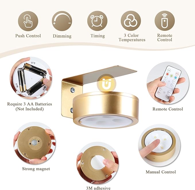 KELUOLY 2-Pack Picture Light Battery Operated Painting Lights for Wall, Magnetic LED Display Art Light with Remote, Dimmable and Timer Portrait Light for Art Frame Artworking, Wall Decor Puck Light