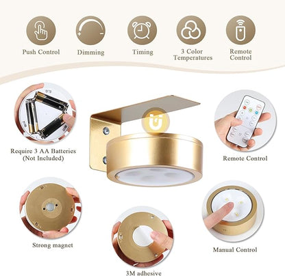 KELUOLY 2-Pack Picture Light Battery Operated Painting Lights for Wall, Magnetic LED Display Art Light with Remote, Dimmable and Timer Portrait Light for Art Frame Artworking, Wall Decor Puck Light