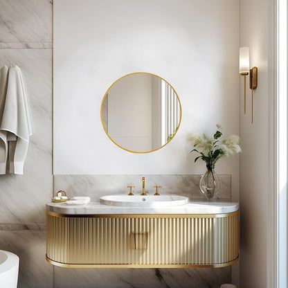 Sunniry Round Mirror 18 inch, Gold Round Mirror, Gold Metal Frame, Gold Mirrors for Wall, Bathroom, Bedroom, Vanity, Hallway.
