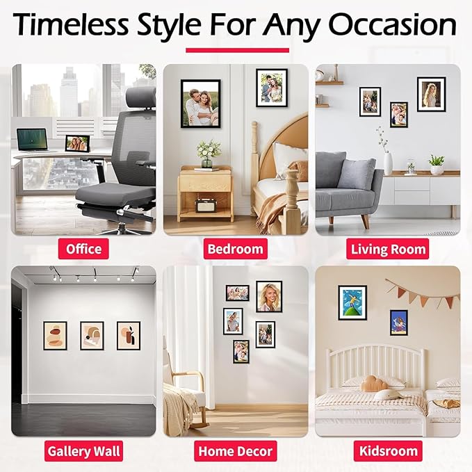 8x10 Picture Frame Set of 8, Black Photo Frames for Tabletop or Wall Display, Fits Pictures 5x7 with Mat or 8x10 Without Mat, Frame Collage with HD Plexiglass for Gallery Home Wall Decor