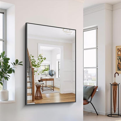 YIROMAN Bathroom Mirror 55"x36", Large Matte Black Bathroom Mirror for Over Sink with Aluminum Frame, Rectangular Vanity Mirror with Right Angle, Wall Mirror Hangs Horizontal or Vertical, Shatterproof