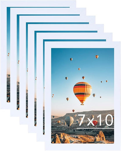 JCJMY 7x10 Picture Frame Set of 6 White for Wall Hanging or Tabletop- Wall Mounting Horizontally or Vertically, 7 x 10 Wall Gallery Poster Photo Frames for 7 by 10 Photo,6 Pack, White