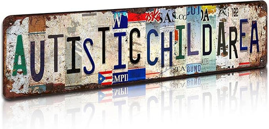 Autistic Child Area Metal Warning Sign 4x16 Inch