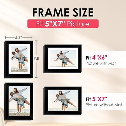 FIXSMITH 5x7 Picture Frame, Black Photo Frame with HD Plexiglass, Display Pictures 4x6 with Mat or 5x7 Without Mat Multi Picture Frames Collage for Tabletop or Wall Display, 2 Pack
