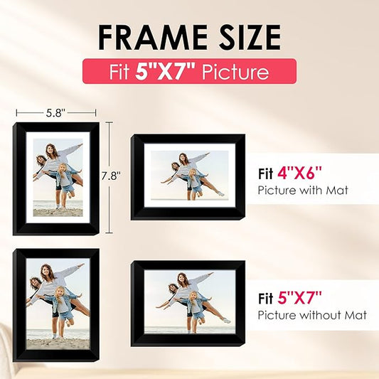 FIXSMITH 5x7 Picture Frame, Black Photo Frame with HD Plexiglass, Display Pictures 4x6 with Mat or 5x7 Without Mat Multi Picture Frames Collage for Tabletop or Wall Display, 2 Pack