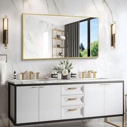 COFENY Gold Bathroom Mirror for Wall, 30x48 Inch Rectangle Mirrors with Metal Frame, Modern Vanity Wall Mirror Decor for Bathroom Living Room, Entryway Hangs Horizontal or Vertical