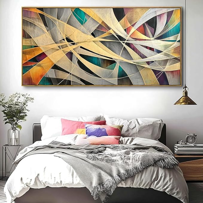 Wall Art - Framed Modern Canvas Abstract Painting for Living Room, Bedroom Home Office Decor, 48x24 Inch Ready to Hang