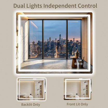 32"x40" LED Bathroom Mirror with Lights, Backlit + Front Lit, Anti-Fog, Lighted Bathroom Mirror for Wall, HD Shatterproof Tempered Glass, Dimmable, Memory Function (Horizontal/Vertical)