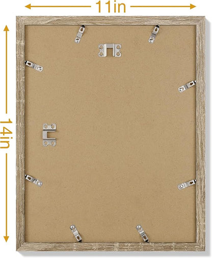 Vittanly 11x14 Picture Frames Set of 9, Display 8x10 Pictures with Mat or 11x14 without Mat, Photo Frames for Wall or Tabletop with Plexiglass, Engineered Wood, Light Wood